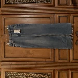 Zara Womens The 90s High Waisted Full Length Jeans Size 8 Blue Raw Hem New